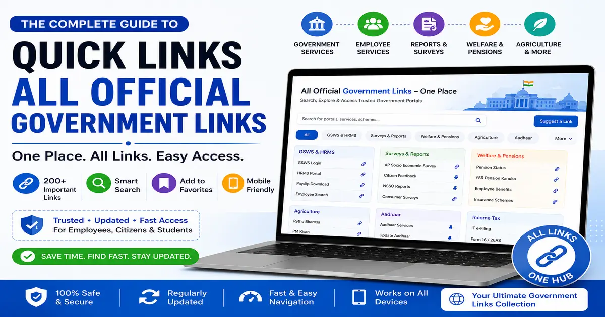 200+ Andhra Pradesh Government Official Links – One Place for All Government Services