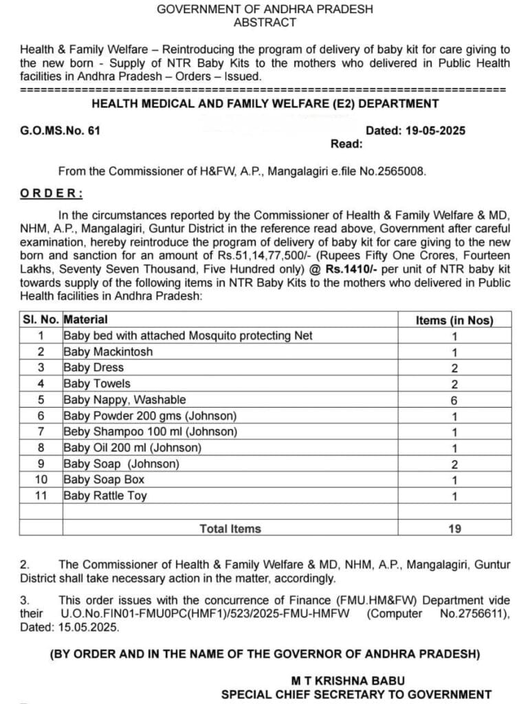 NTR Baby Kit Scheme Inside Items GO 2025