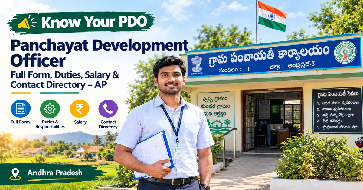 Panchayat Development Officer (PDO) standing outside a Gram Panchayat office in Andhra Pradesh